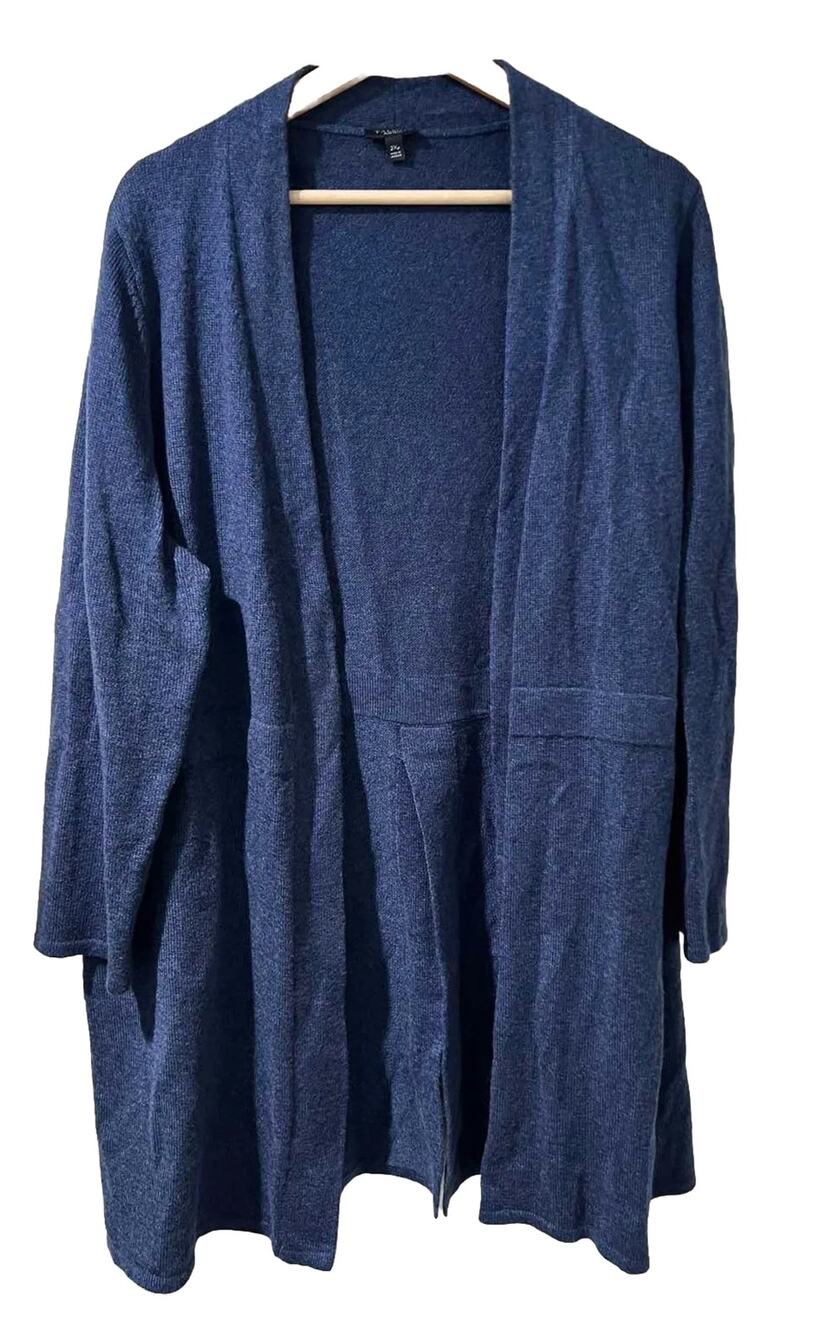 Talbots Petite Blue Cotton Blend Knit Cardigan 3/4 Sweater Pet 2X A001375